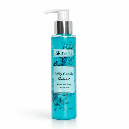 Blue bottle of Skinera Daily Gentle Cleanser on a white background